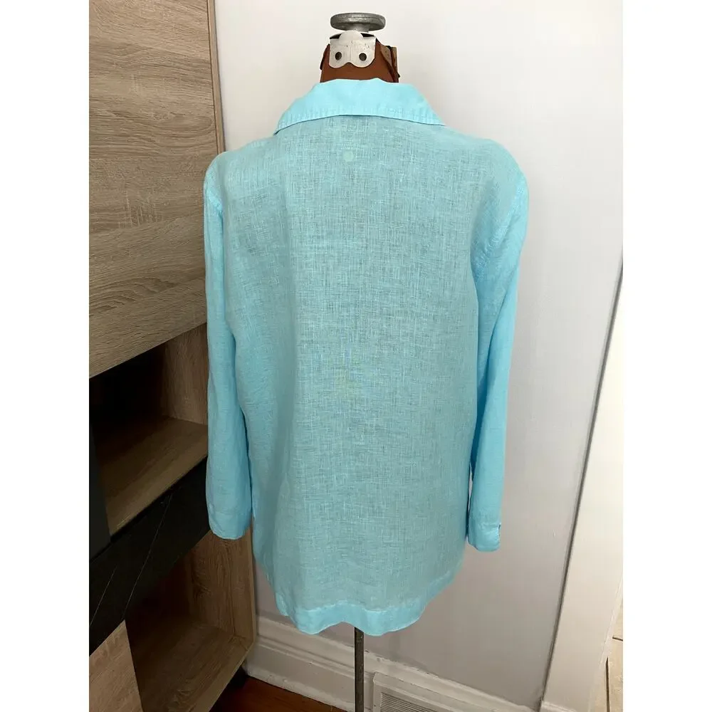 Lilly Pulitzer Sz L Pop Over Tunic Top Blue Linen Preppy Breathable Beach Resort